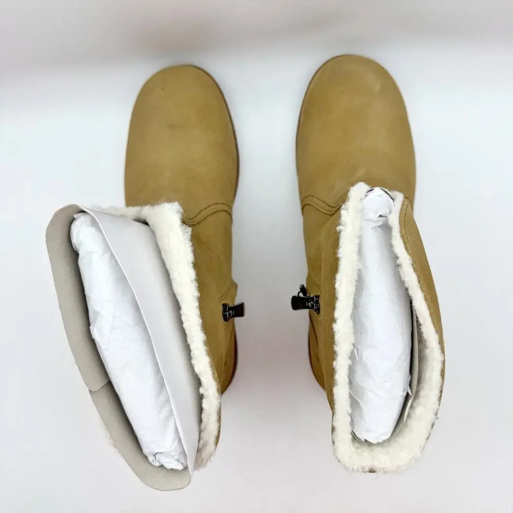Spenco Womens Sun Valley Ankle Boots Size 8.5 Tan Suede Sherpa Lined NIB